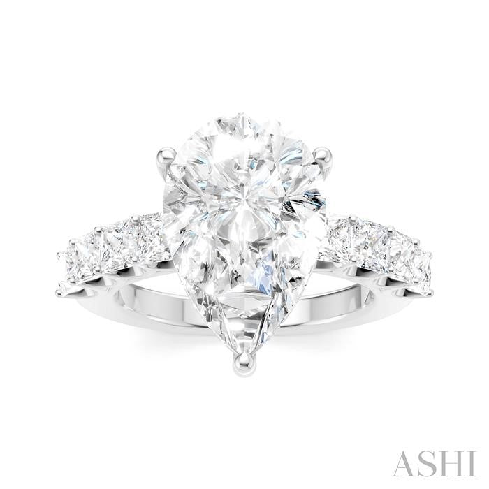 1 1/3 Ctw Pear Shape Princess and Round Cut Diamond Semi-Mount Engagement Ring in 14K White Gold
