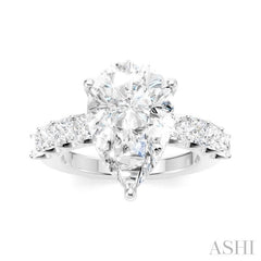 1 1/3 Ctw Pear Shape Princess and Round Cut Diamond Semi-Mount Engagement Ring in 14K White Gold