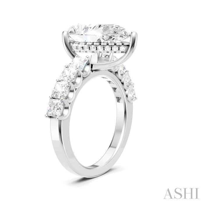 1 1/3 Ctw Pear Shape Princess and Round Cut Diamond Semi-Mount Engagement Ring in 14K White Gold