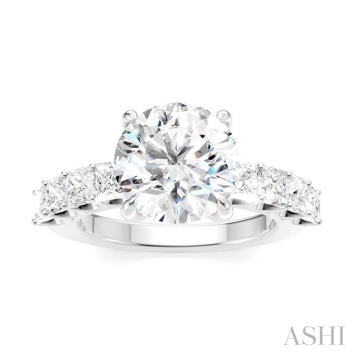1 1/4 Ctw Round Shape Princess and Round Cut Diamond Semi-Mount Engagement Ring in 14K White Gold