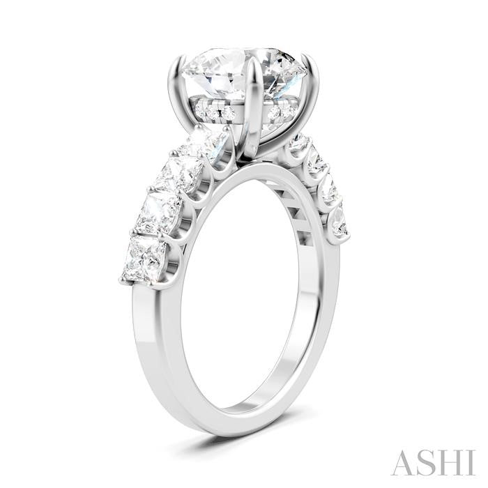 1 1/4 Ctw Round Shape Princess and Round Cut Diamond Semi-Mount Engagement Ring in 14K White Gold
