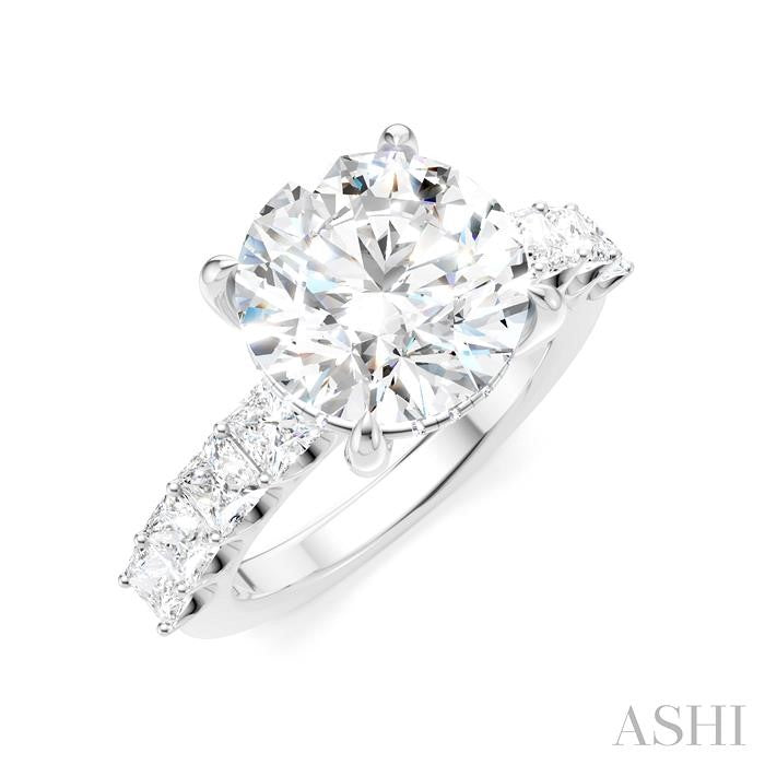1 1/3 Ctw Round Shape Princess and Round Cut Diamond Semi-Mount Engagement Ring in 14K White Gold