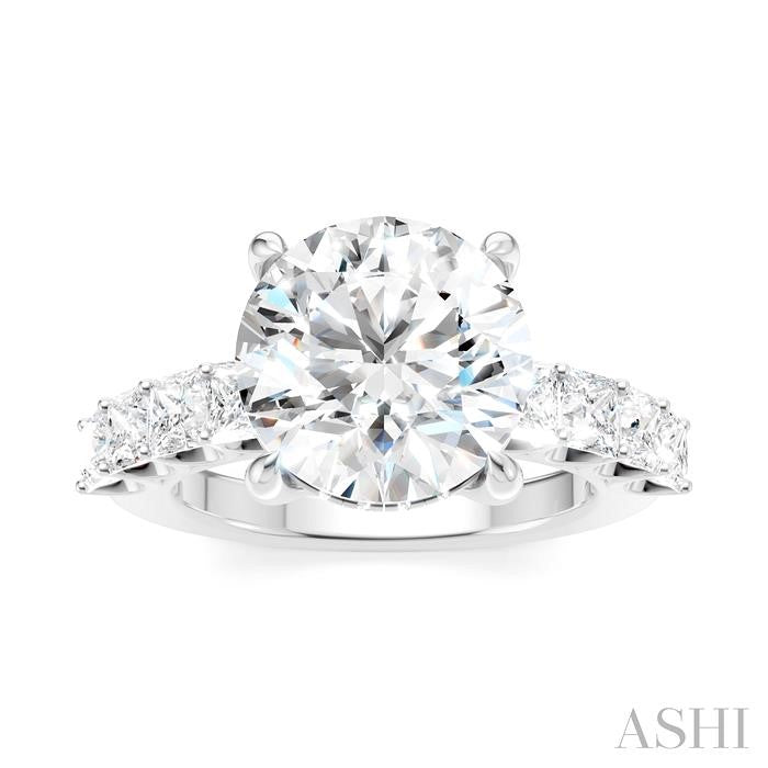 1 1/3 Ctw Round Shape Princess and Round Cut Diamond Semi-Mount Engagement Ring in 14K White Gold