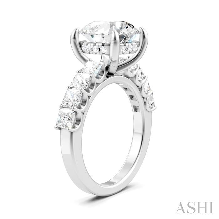 1 1/3 Ctw Round Shape Princess and Round Cut Diamond Semi-Mount Engagement Ring in 14K White Gold