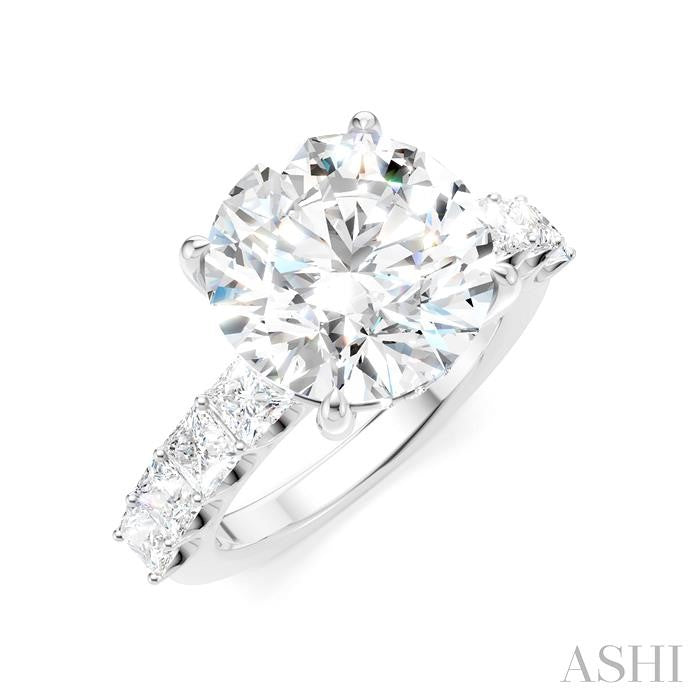 1 1/3 Ctw Round Shape Princess and Round Cut Diamond Semi-Mount Engagement Ring in 14K White Gold