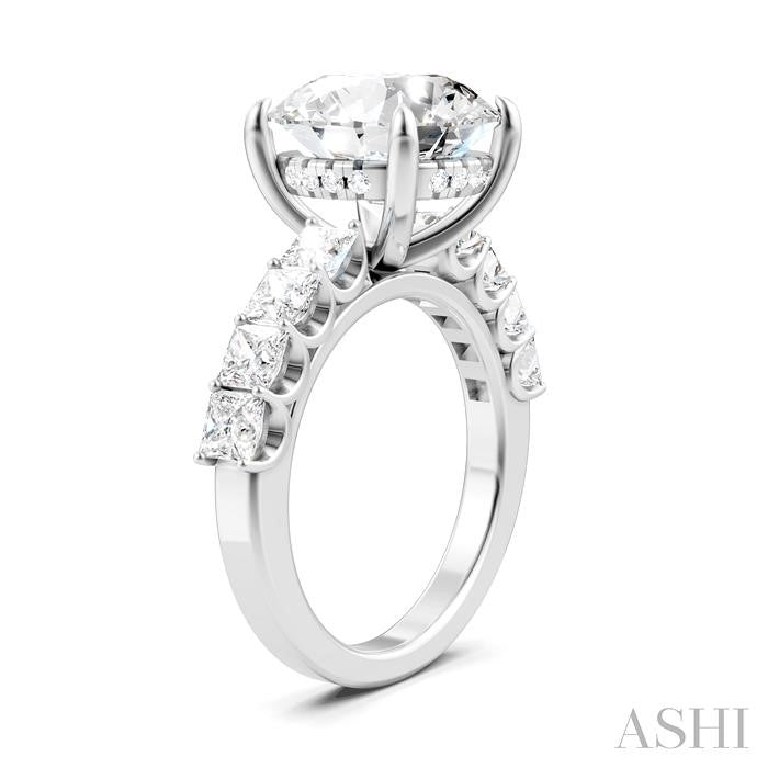 1 1/3 Ctw Round Shape Princess and Round Cut Diamond Semi-Mount Engagement Ring in 14K White Gold