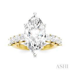 1 1/3 Ctw Marquise Shape Princess and Round Cut Diamond Semi-Mount Engagement Ring in 14K Yellow and White Gold