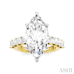 1 1/3 Ctw Marquise Shape Princess and Round Cut Diamond Semi-Mount Engagement Ring in 14K Yellow and White Gold