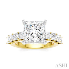 1 1/3 Ctw Princess Shape Princess and Round Cut Diamond Semi-Mount Engagement Ring in 14K Yellow and White Gold