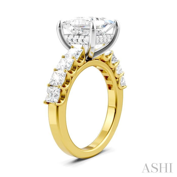 1 1/3 Ctw Princess Shape Princess and Round Cut Diamond Semi-Mount Engagement Ring in 14K Yellow and White Gold