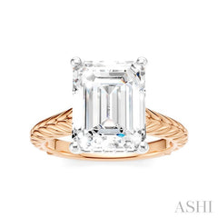 1/10 Ctw Emerald Shape Round Cut Diamond Akari Wheat Shank Semi-Mount Engagement Ring in 14K Rose and White Gold