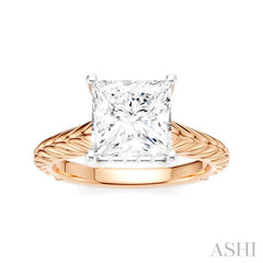 1/10 Ctw Princess Shape Round Cut Diamond Akari Wheat Shank Semi-Mount Engagement Ring in 14K Rose and White Gold