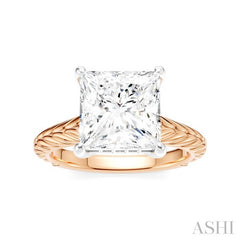 1/10 Ctw Princess Shape Round Cut Diamond Akari Wheat Shank Semi-Mount Engagement Ring in 14K Rose and White Gold