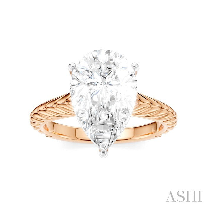 1/10 Ctw Pear Shape Round Cut Diamond Akari Wheat Shank Semi-Mount Engagement Ring in 14K Rose and White Gold