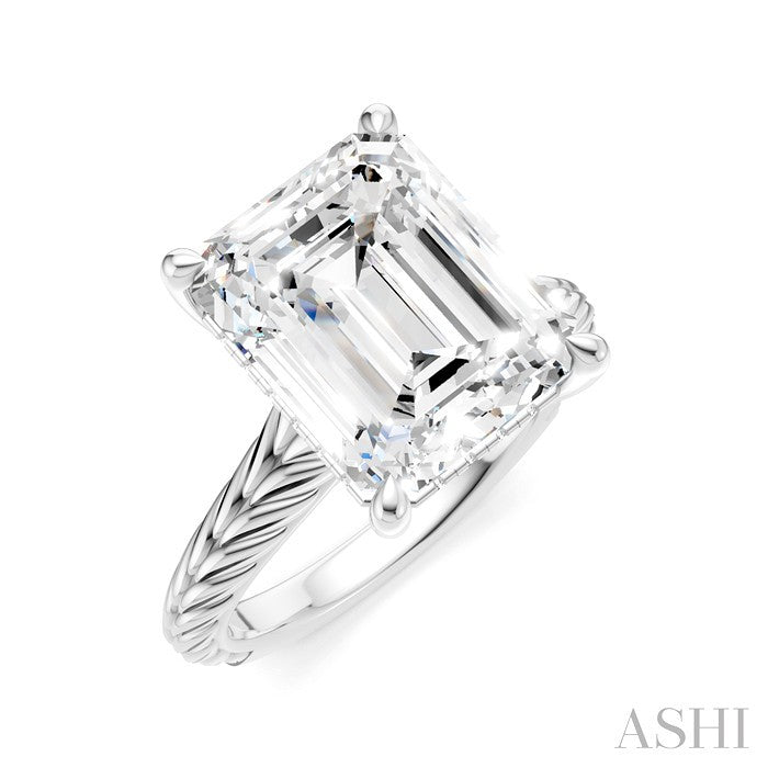 1/8 Ctw Emerald Shape Round Cut Diamond Akari Wheat Shank Semi-Mount Engagement Ring in 14K White Gold