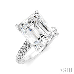 1/8 Ctw Emerald Shape Round Cut Diamond Akari Wheat Shank Semi-Mount Engagement Ring in 14K White Gold