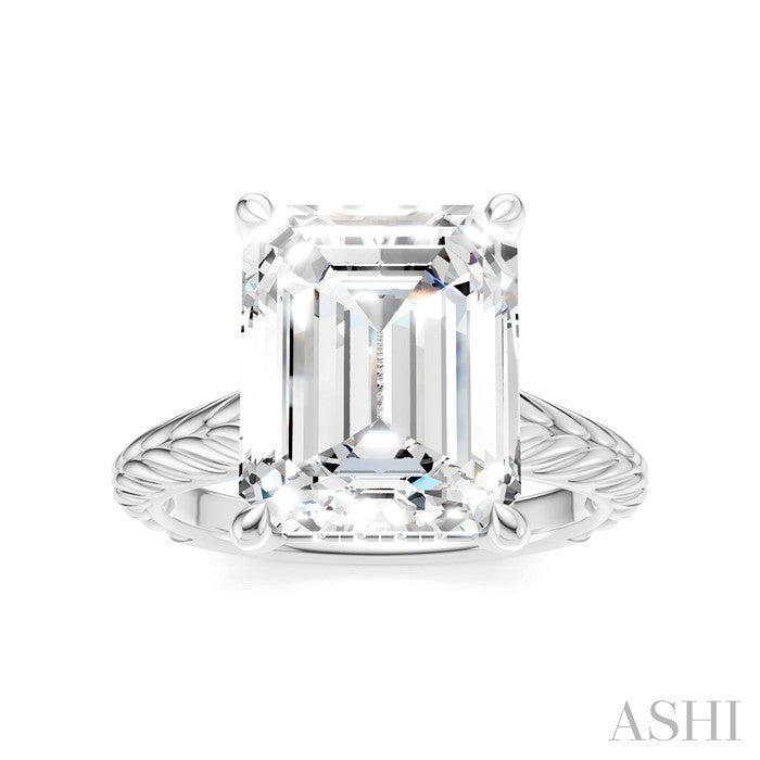 1/8 Ctw Emerald Shape Round Cut Diamond Akari Wheat Shank Semi-Mount Engagement Ring in 14K White Gold