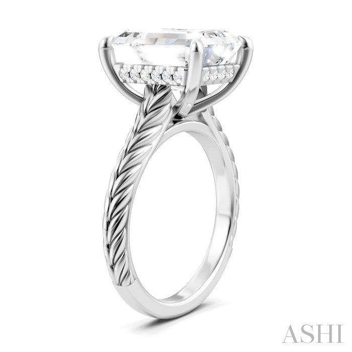 1/8 Ctw Emerald Shape Round Cut Diamond Akari Wheat Shank Semi-Mount Engagement Ring in 14K White Gold