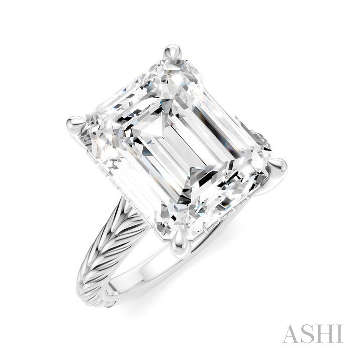1/8 Ctw Emerald Shape Round Cut Diamond Akari Wheat Shank Semi-Mount Engagement Ring in 14K White Gold