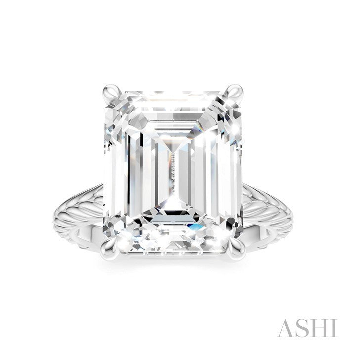 1/8 Ctw Emerald Shape Round Cut Diamond Akari Wheat Shank Semi-Mount Engagement Ring in 14K White Gold