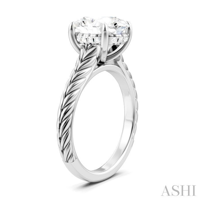 1/10 Ctw Oval Shape Round Cut Diamond Semi-Mount Engagement Ring in 14K White Gold