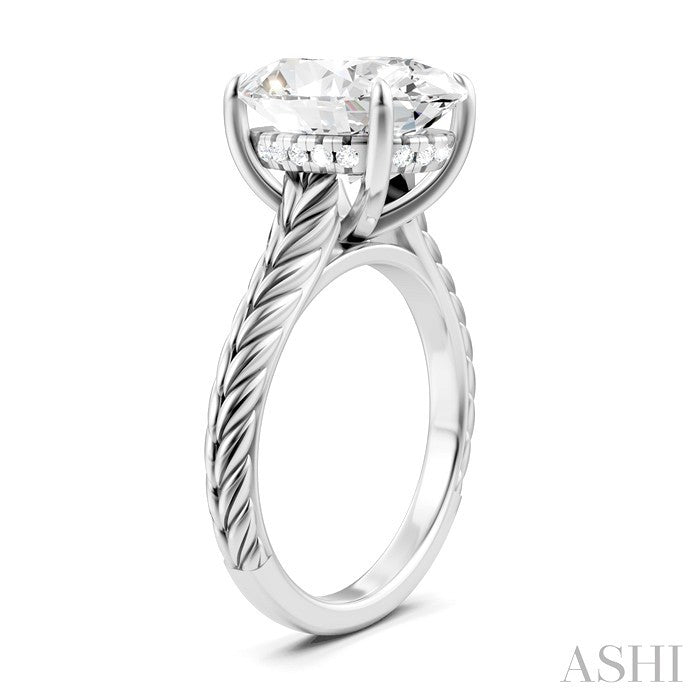 1/10 Ctw Oval Shape Round Cut Diamond Semi-Mount Engagement Ring in 14K White Gold