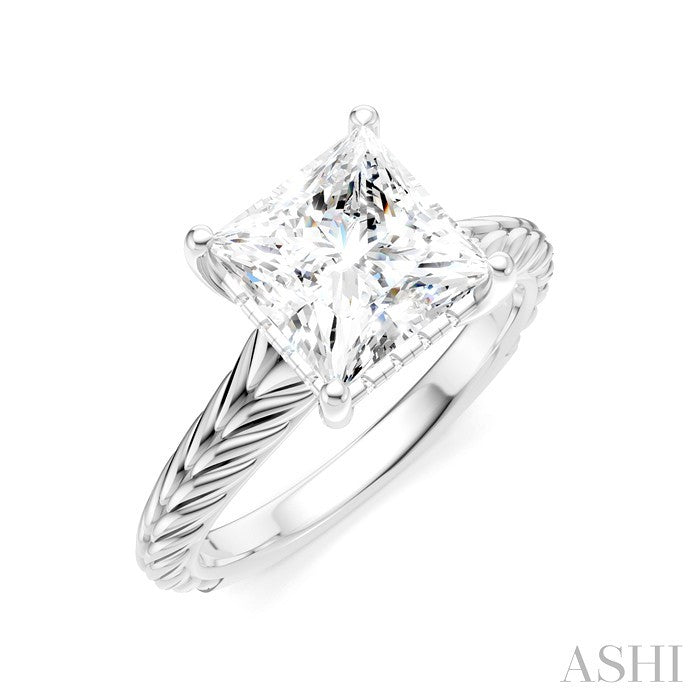 1/10 Ctw Princess Shape Round Cut Diamond Akari Wheat Shank Semi-Mount Engagement Ring in 14K White Gold