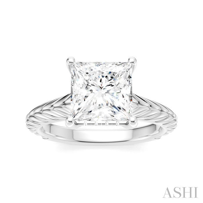 1/10 Ctw Princess Shape Round Cut Diamond Akari Wheat Shank Semi-Mount Engagement Ring in 14K White Gold