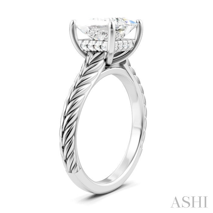1/10 Ctw Princess Shape Round Cut Diamond Akari Wheat Shank Semi-Mount Engagement Ring in 14K White Gold