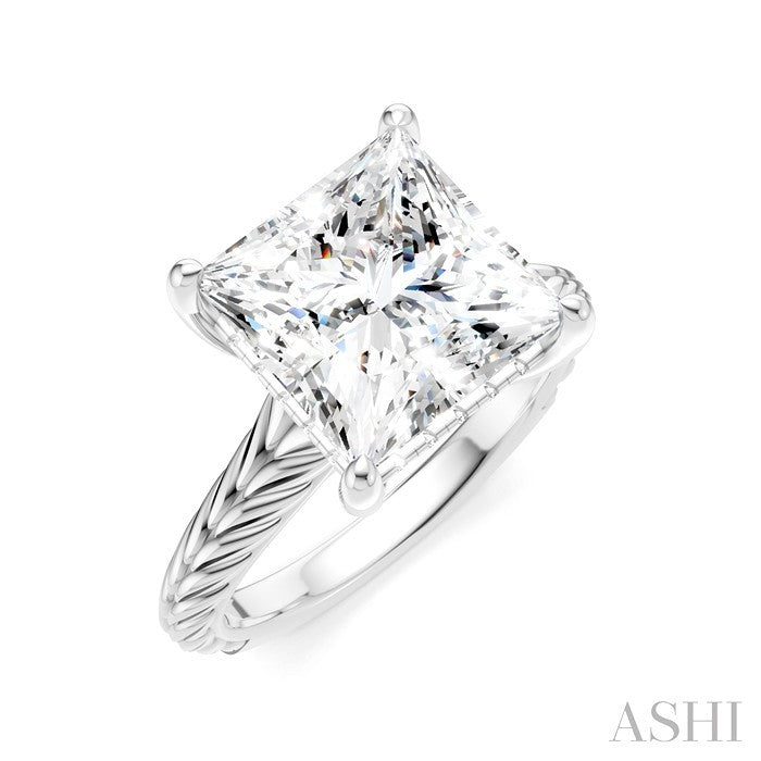 1/8 Ctw Princess Shape Round Cut Diamond Akari Wheat Shank Semi-Mount Engagement Ring in 14K White Gold