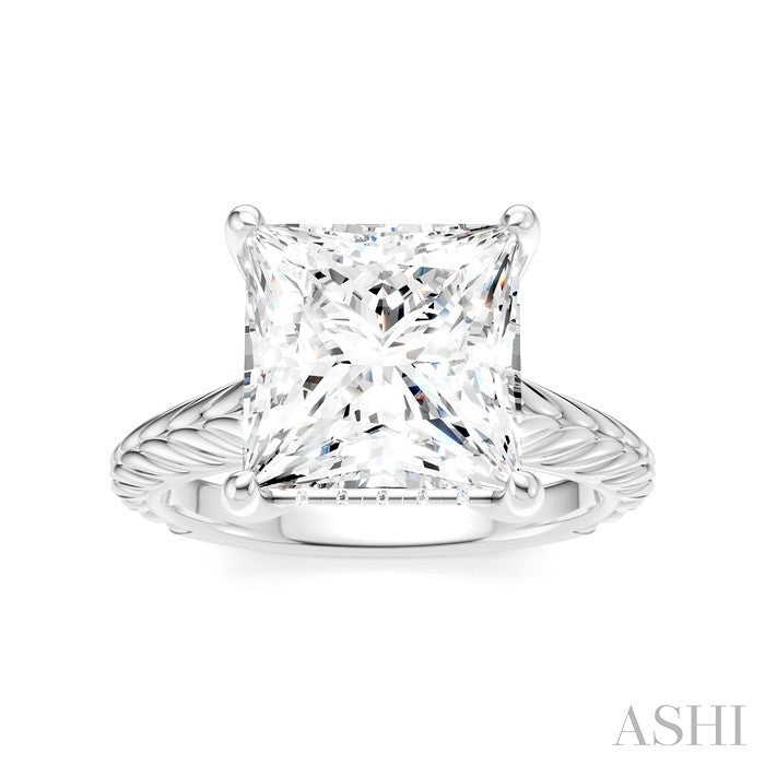 1/8 Ctw Princess Shape Round Cut Diamond Akari Wheat Shank Semi-Mount Engagement Ring in 14K White Gold