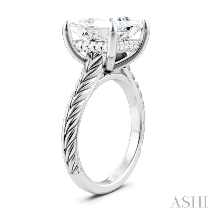 1/8 Ctw Princess Shape Round Cut Diamond Akari Wheat Shank Semi-Mount Engagement Ring in 14K White Gold