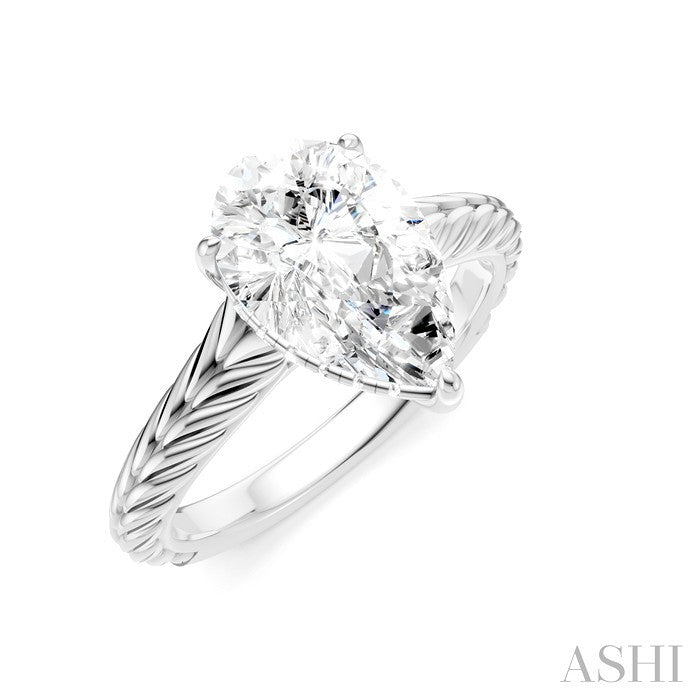 1/10 Ctw Pear Shape Round Cut Diamond Akari Wheat Shank Semi-Mount Engagement Ring in 14K White Gold
