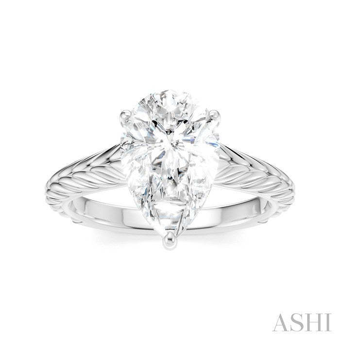 1/10 Ctw Pear Shape Round Cut Diamond Akari Wheat Shank Semi-Mount Engagement Ring in 14K White Gold