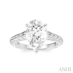 1/10 Ctw Pear Shape Round Cut Diamond Akari Wheat Shank Semi-Mount Engagement Ring in 14K White Gold