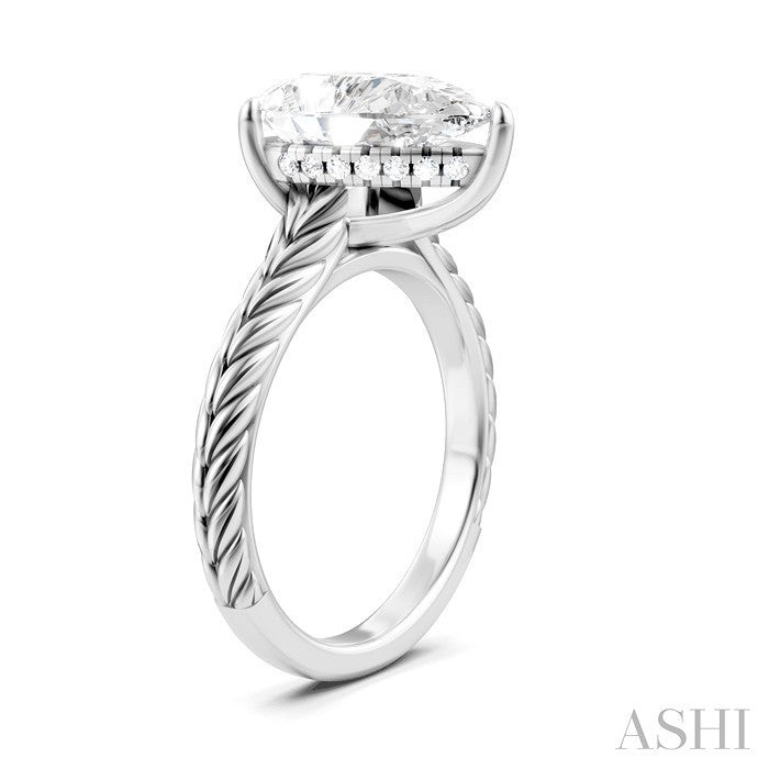 1/10 Ctw Pear Shape Round Cut Diamond Akari Wheat Shank Semi-Mount Engagement Ring in 14K White Gold