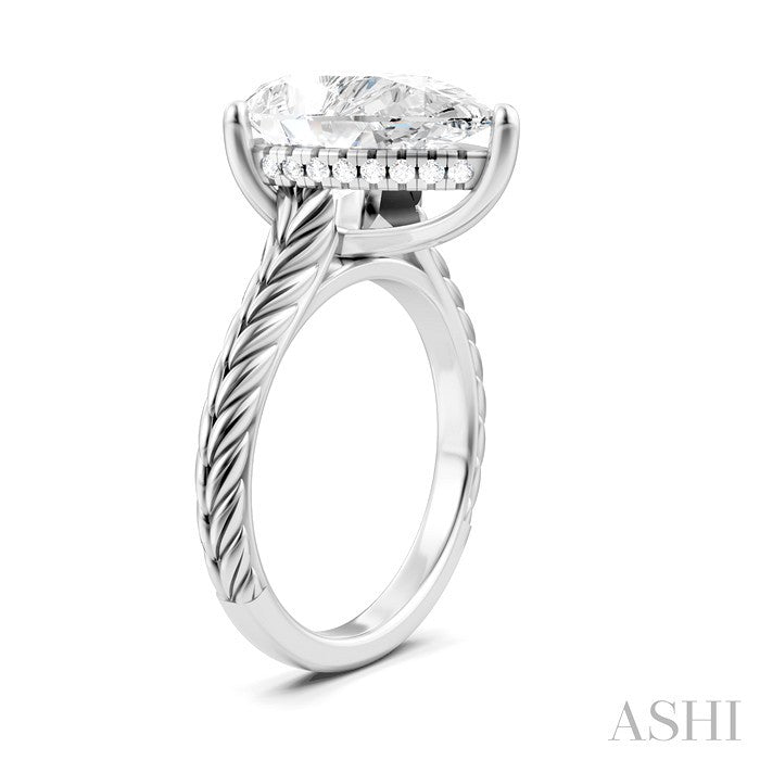 1/8 Ctw Pear Shape Round Cut Diamond Akari Wheat Shank Semi-Mount Engagement Ring in 14K White Gold