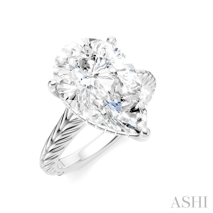 1/8 Ctw Pear Shape Round Cut Diamond Akari Wheat Shank Semi-Mount Engagement Ring in 14K White Gold