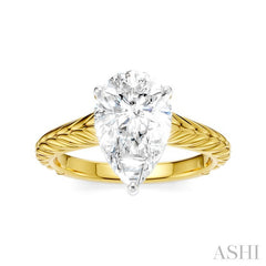 1/10 Ctw Pear Shape Round Cut Diamond Akari Wheat Shank Semi-Mount Engagement Ring in 14K Yellow and White Gold