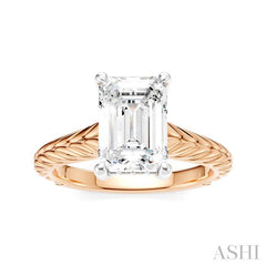 1/10 Ctw Emerald Shape Round Cut Diamond Akari Wheat Shank Semi-Mount Engagement Ring in 14K Rose and White Gold