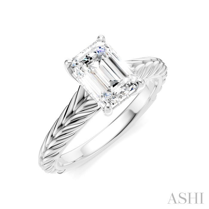 1/20 Ctw Emerald Shape Round Cut Diamond Akari Wheat Shank Semi-Mount Engagement Ring in 14K White Gold