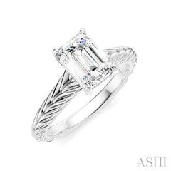 1/20 Ctw Emerald Shape Round Cut Diamond Akari Wheat Shank Semi-Mount Engagement Ring in 14K White Gold