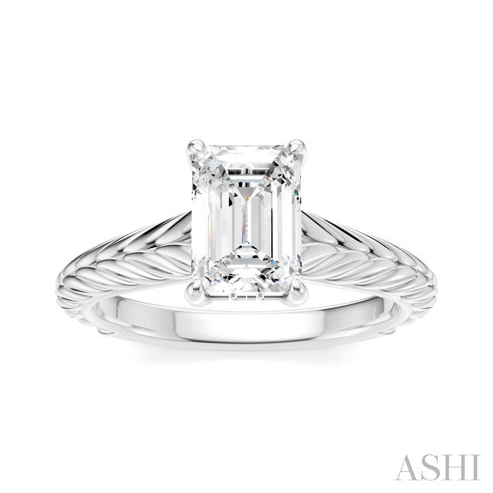 1/20 Ctw Emerald Shape Round Cut Diamond Akari Wheat Shank Semi-Mount Engagement Ring in 14K White Gold