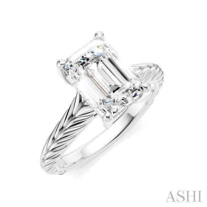 1/10 Ctw Emerald Shape Round Cut Diamond Akari Wheat Shank Semi-Mount Engagement Ring in 14K White Gold