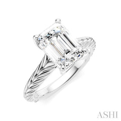 1/10 Ctw Emerald Shape Round Cut Diamond Akari Wheat Shank Semi-Mount Engagement Ring in 14K White Gold