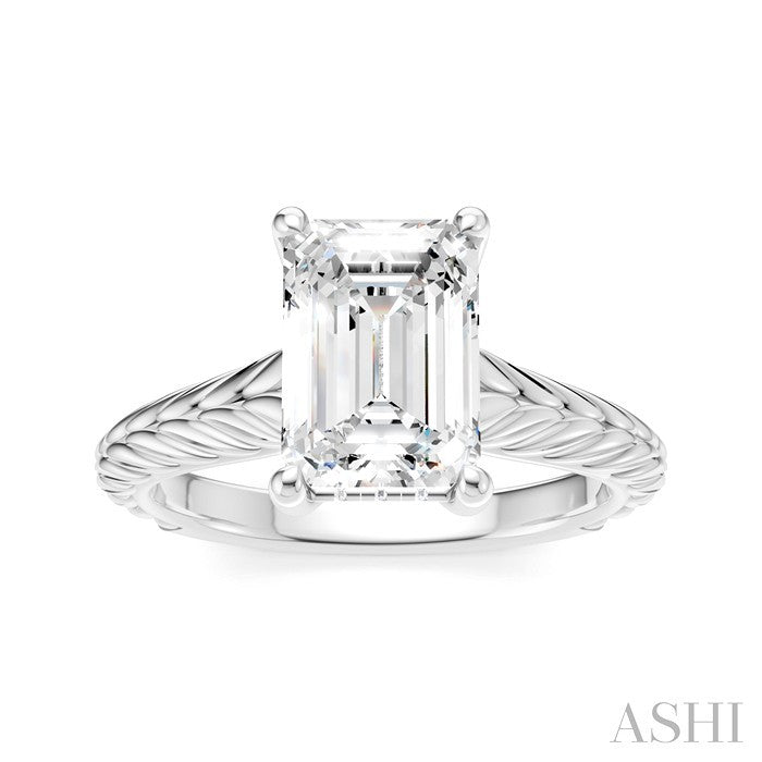 1/10 Ctw Emerald Shape Round Cut Diamond Akari Wheat Shank Semi-Mount Engagement Ring in 14K White Gold
