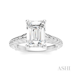 1/10 Ctw Emerald Shape Round Cut Diamond Akari Wheat Shank Semi-Mount Engagement Ring in 14K White Gold