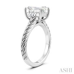 1/10 Ctw Emerald Shape Round Cut Diamond Akari Wheat Shank Semi-Mount Engagement Ring in 14K White Gold