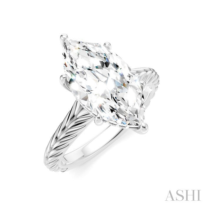 1/10 Ctw Marquise Shape Round Cut Diamond Akari Wheat Shank Semi-Mount Engagement Ring in 14K White Gold