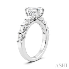7/8 Ctw Emerald Shape Oval and Round Cut Diamond Semi-Mount Engagement Ring in 14K White Gold
